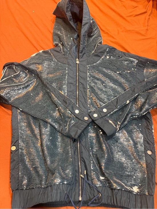 CHANEL Jackets & Blazers - CHANEL Navy Sequin Hooded Zip Jacket with Silver Accents
